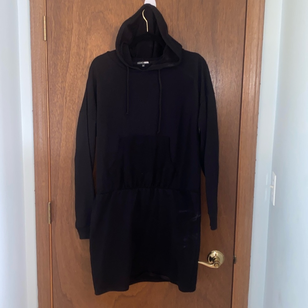 BLACK HOODED MINI DRESS. (2 in stock/sold separately)